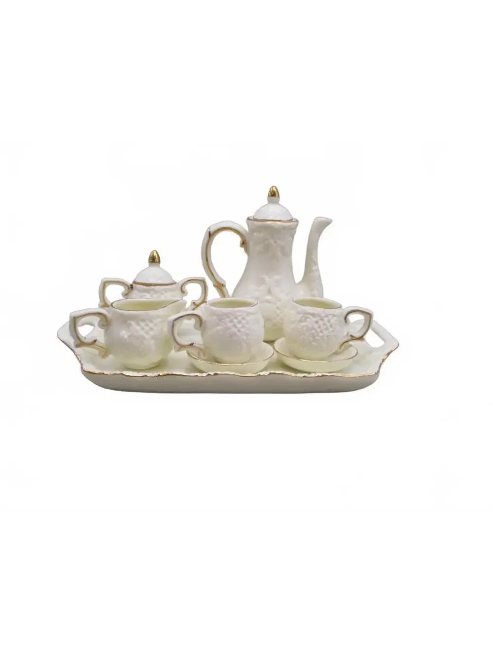 Vintage Formalities by Baum Brothers Miniature Porcelain Tea Set Ivory Gold 10pc